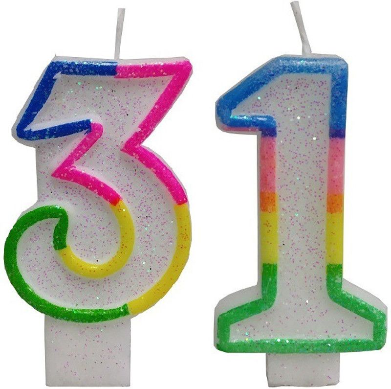 Stylewell Two Digit ( Number 31 ) Rainbow Border Glitter Candle for Birthday Candle  (Multicolor, Pack of 2)