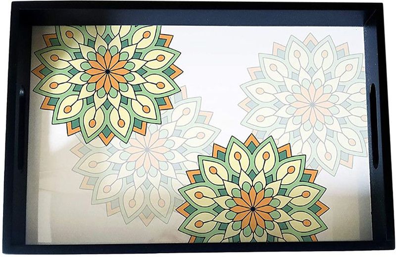 Brahma Design Green Mandala Dining Serving and Desk Rectangular Tray