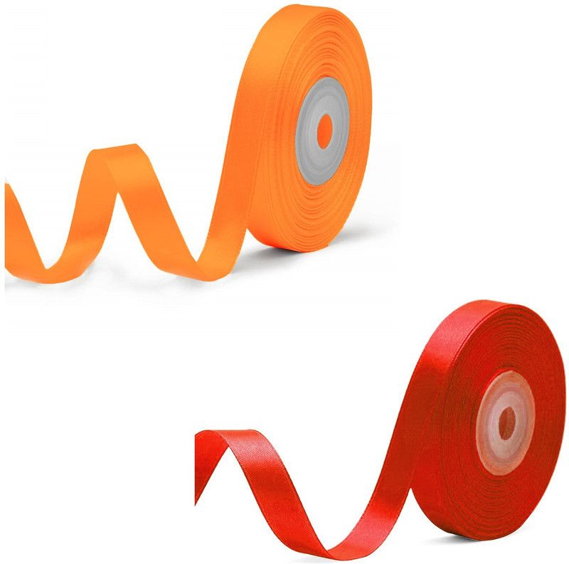 Adhvik Pack of 2 (1.2cm X 18 Mtr) Satin Ribbon for Party Decorations (Orange & Red) Multicolor Satin Ribbon  (Pack of 2)