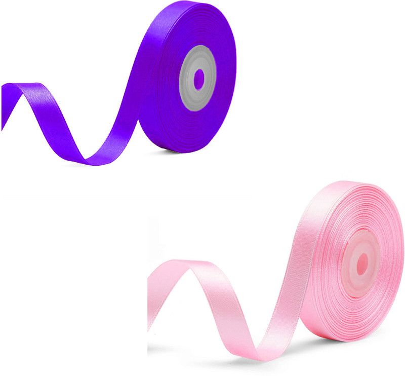 Adhvik Pack of 2 (1.2cm X 18 Mtr) Satin Ribbon for Party Decorations (Purple & Pink) Multicolor Satin Ribbon  (Pack of 2)