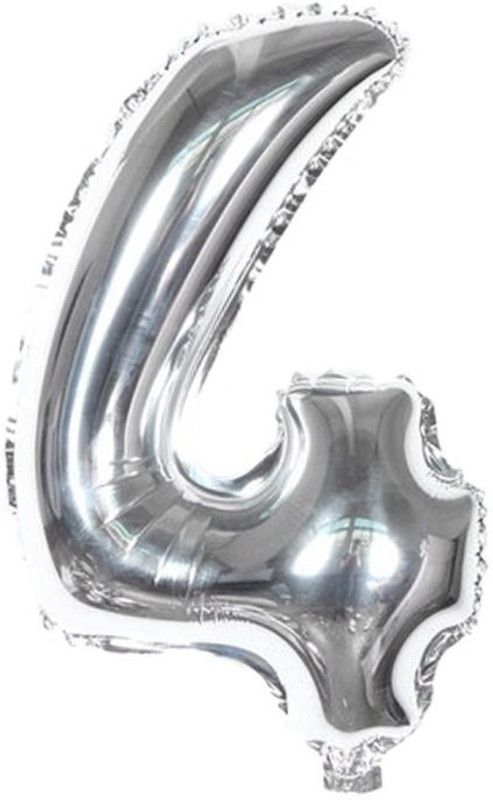 Balloonistics Solid Four Number Foil Balloon 16" Inch Balloon  (Silver, Pack of 1)