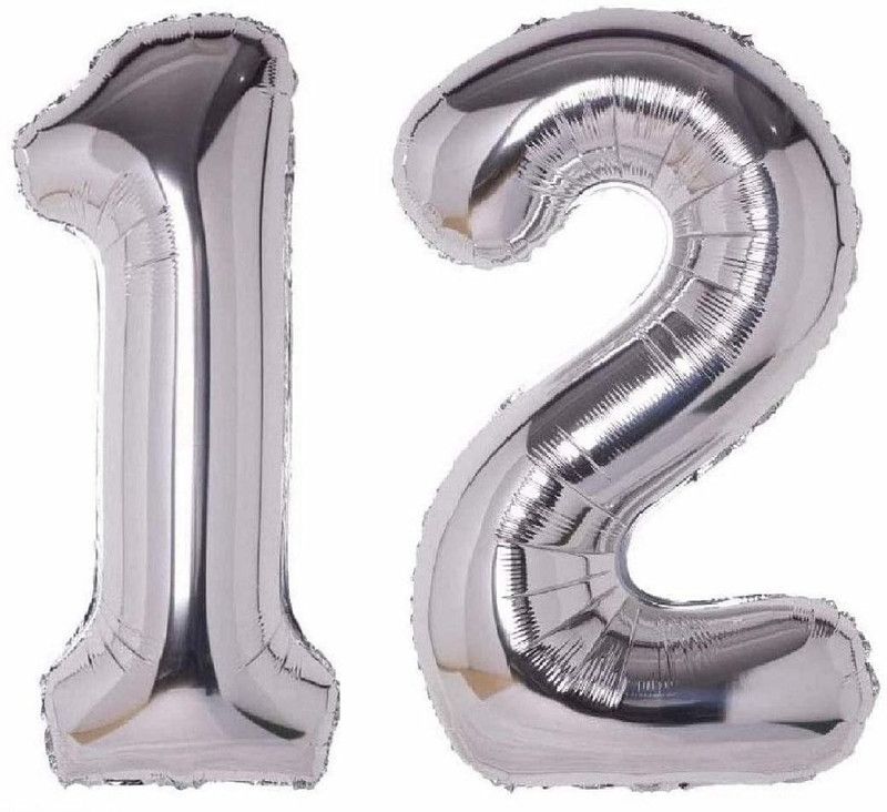 ACOME Solid 16” No.12 Silver Foil Balloon for 12th Year Birthday Decoration Items for Boys Or Girls / Anniversary Decorations Pack of 2 Balloon  (Silver, Pack of 2)