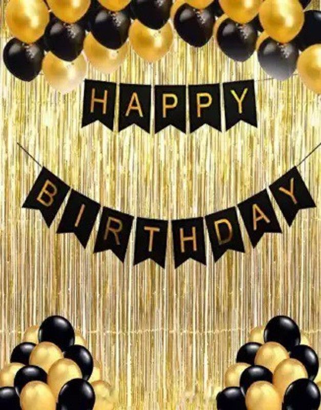 ZAMBOOREE Solid Happy Birthday Balloons for Decorations Kit - Combo-346 Balloon  (Black, Gold, Pack of 45)