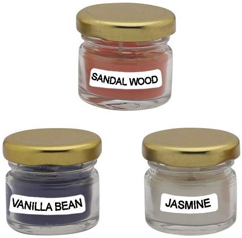 Twixxle XXI™-867-JU-Sandal Wood,Vanilla Bean,Jasmine Scented Jar Candle Candle  (Multicolor, Pack of 3)