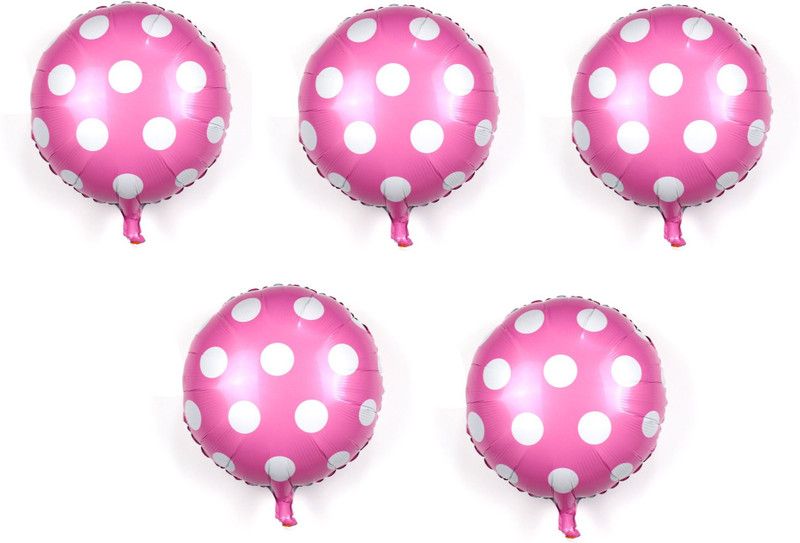 PartyballoonsHK Printed Pink Polka Dot Birthday Party Balloons (Pack of 5) Balloon  (Pink, White, Pack of 1)