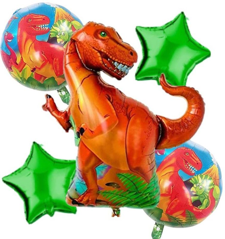 XBH Printed Dinosaur Design Combo Set Aluminium Foil Balloons Balloon  (Multicolor, Pack of 5)