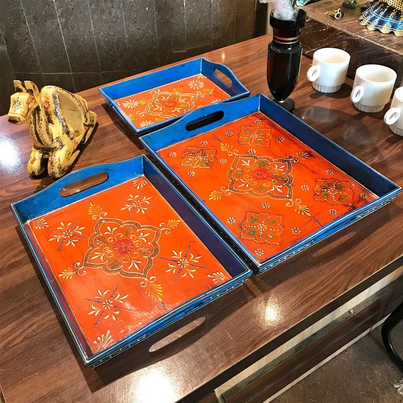 Apkamart Handcrafted Wooden Serving Platters Set Tray  (Pack of 3)