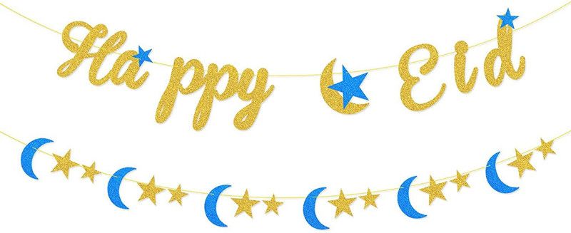 Festiko Eid Mubarak Banner Gold Glitter | Happy Eid Banner Decorations | Eid Mubarak Dec Banner  (8 ft, Pack of 1)
