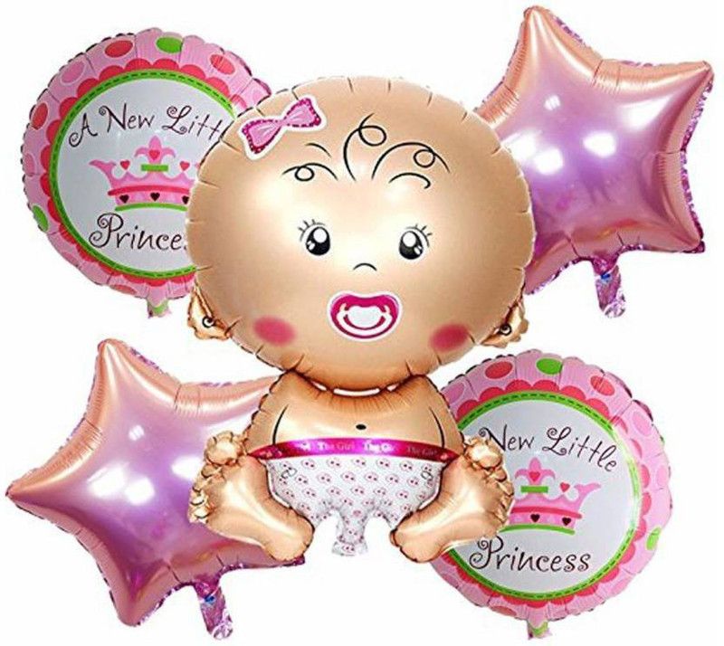 PartyballoonsHK Printed Baby Girl Shower Foil Balloon Decoration combo ( Pack of 5) Balloon  (Multicolor, Pack of 5)
