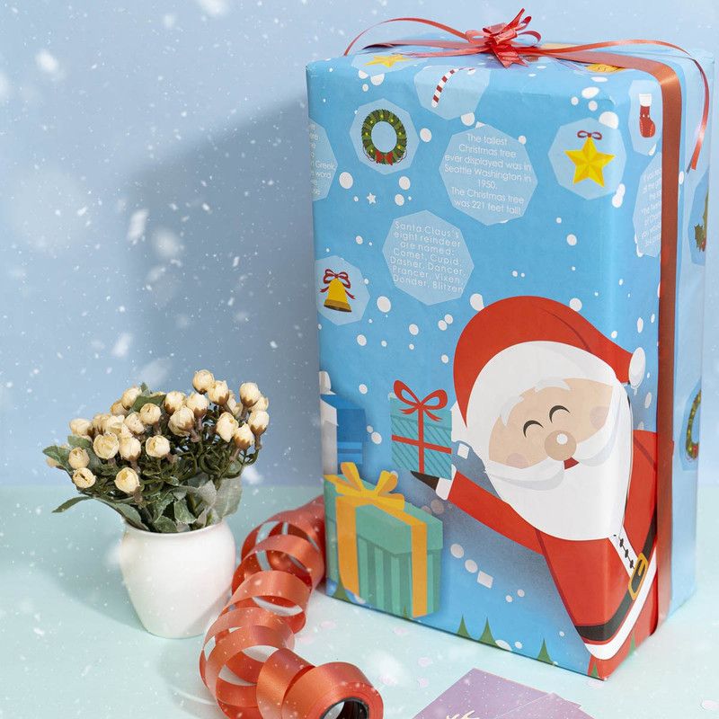 Evince Christmas Santa Gift Wrapping Paper | Pack of 10 | For All Ages | 70 x 50 cms 80 gam Gloss Paper Gift Wrapper  (Red & Blue)