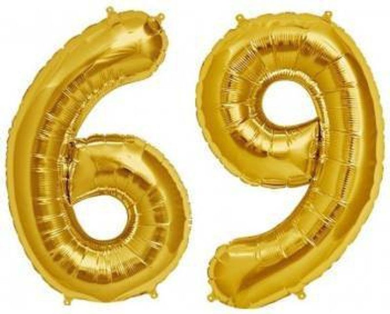 Bal samrat Solid "69" Decoration Number Foil Balloon For Birthday/Celebration/Surprise/Wedding Party Letter Balloon  (Gold, Pack of 2)
