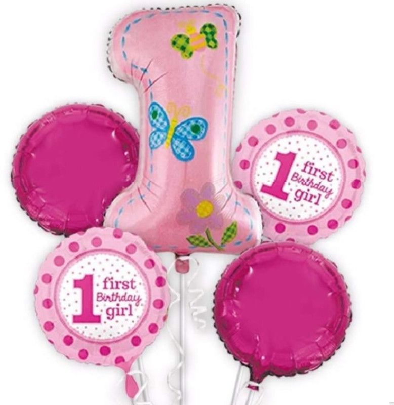 Bash N Splash Printed Girl 1st Birthday Butterfly Number Foil Balloon Set Of 5 Pcs Balloon  (Multicolor, Pack of 1)
