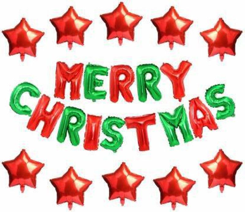 Raze Solid Merry Christmas foil Balloon Set Combo for Christmas Decoration/Celebration and Parties (Merry Christmas & Star) MC71303 Letter Balloon  (Red, Green, Pack of 24)
