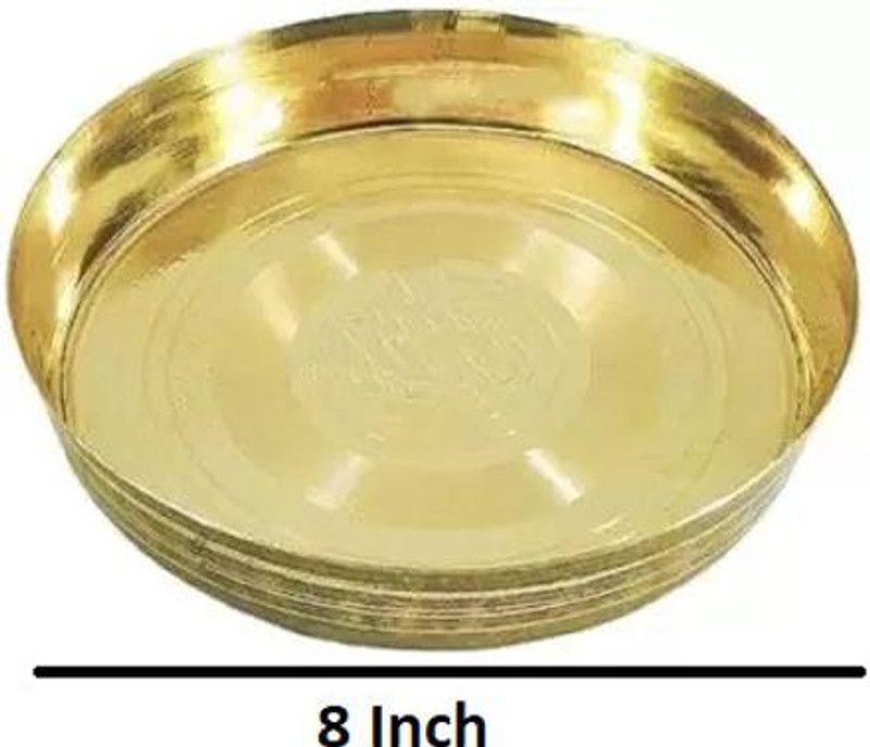 DOKCHAN handcrafted 100% Pure Heavy Brass thali for Home | Gift | Pooja Half Plate  (Microwave Safe)