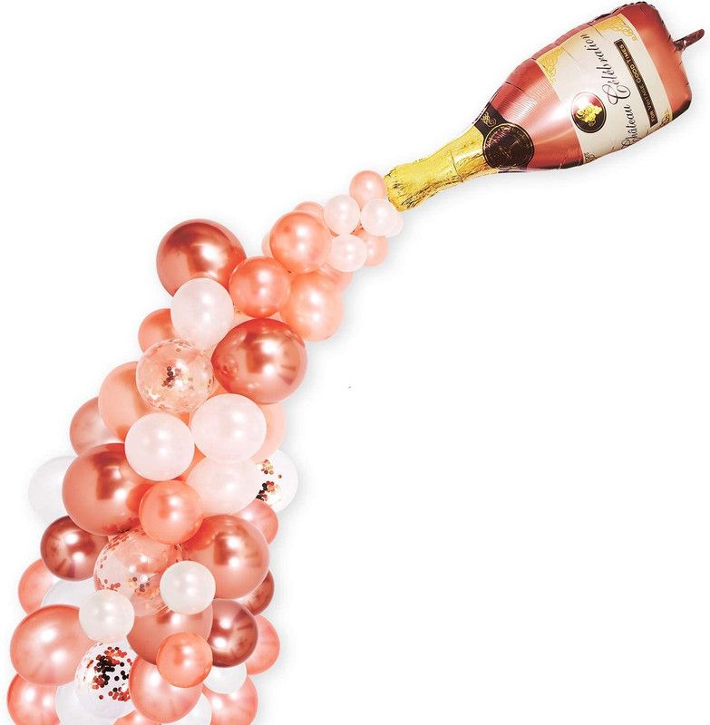 Bash N Splash Printed Rose Gold Champagne Bottle With Rose Gold Silver White Party Balloon Balloon (Pack of 61) Balloon  (Multicolor, Pack of 61)