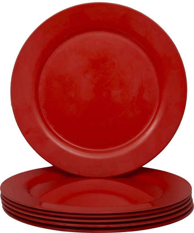 Homray Unbreakable Round Red Dinner Plates Charger Plate  (Pack of 6, Microwave Safe)