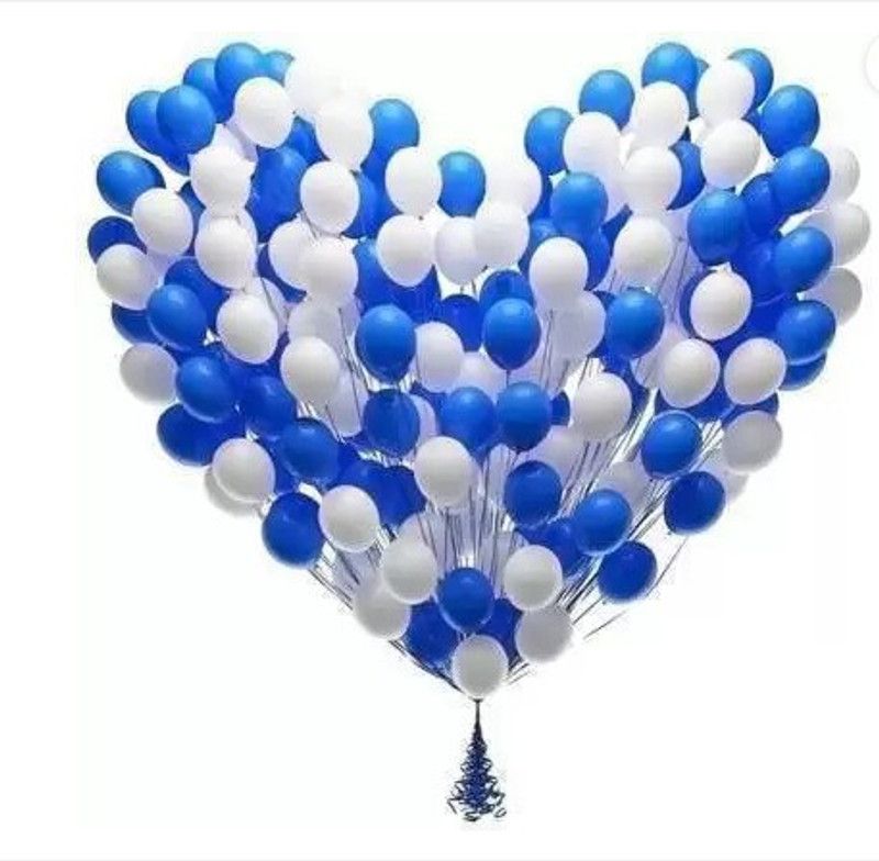 Blooms Mall Solid Blue & white balloon set for Party Decoration Balloon  (Blue, White, Pack of 100)