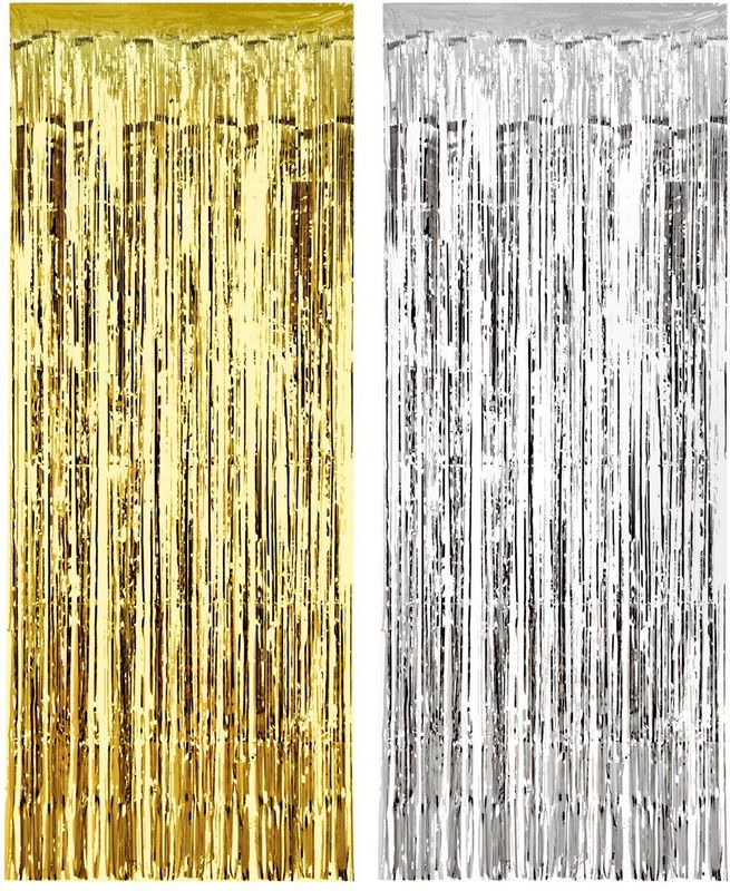 houseparty GOLDEN & SILVER Foil Curtain (Pack of 2 ; 3ft x 6ft Each) Metallic Backdrop Streamers for Party Birthday, Baby Shower, Cradle, Wedding Decorations