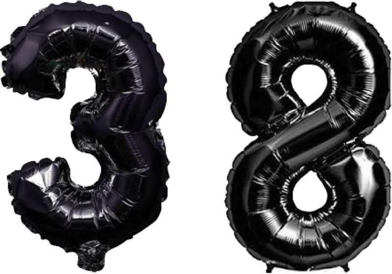 Bal samrat Solid Black 38 Number Foil Balloon for Birthday Party Decoration Letter Balloon  (Black, Pack of 2)