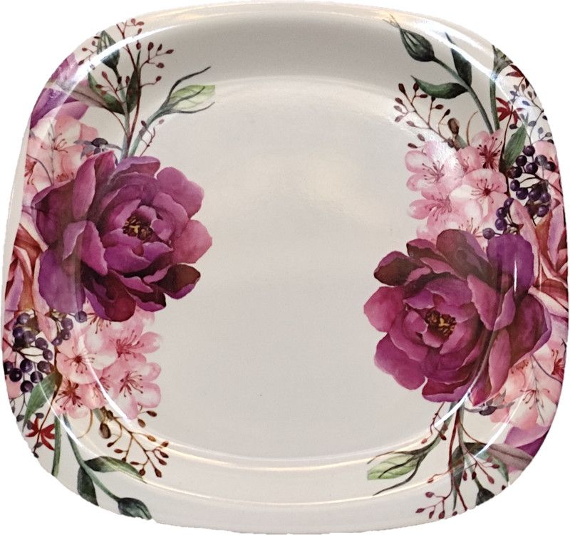 LPINE Square Melamine Dinner Plate for serving Dinner, Lunch, Snacks, Plates, Purple. Half Plate  (Pack of 6, Microwave Safe)