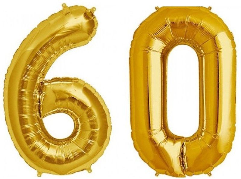 Stylewell Solid Golden Color ( Number 60 ) 3d Foil Letter Balloon  (Gold, Pack of 2)