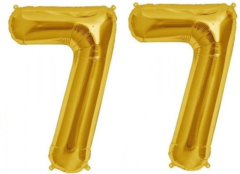 De-Ultimate Solid Golden Color ( Number 77) 3D Foil Letter Balloon  (Gold, Pack of 2)