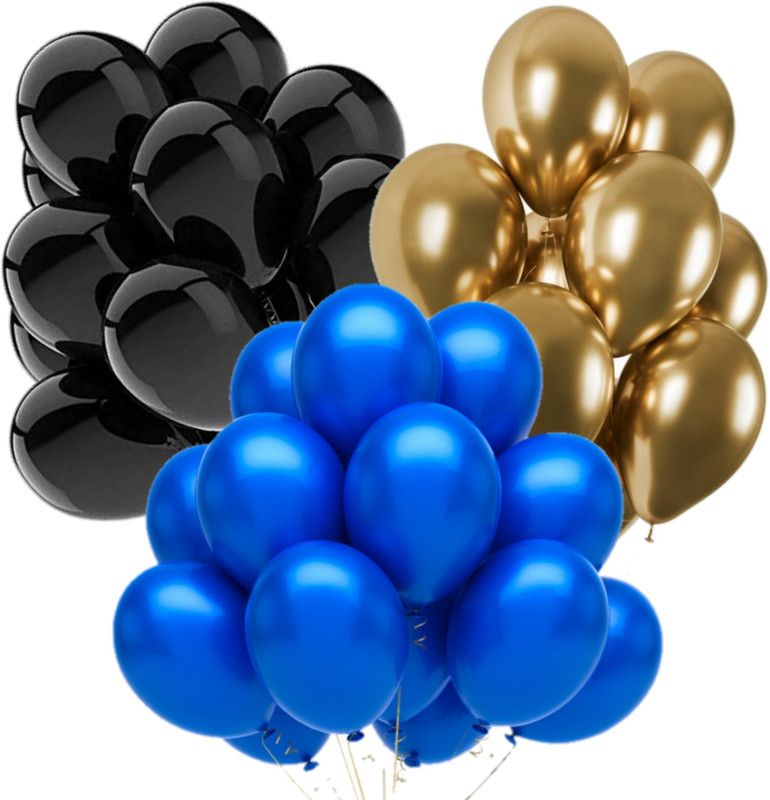 Dul Dul Solid Black 20 pcs ,Golden 20 pcs ,D.Blue 20 pcs Color Metallic Balloon for Birthday Balloon Bouquet  (Blue, Gold, Black, Pack of 60)