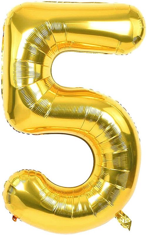Woniry Solid 16 inch Birthday Foil 5 Number Helium Balloon Party Decoration Golden Pack of 1 Balloon  (Gold, Pack of 1)