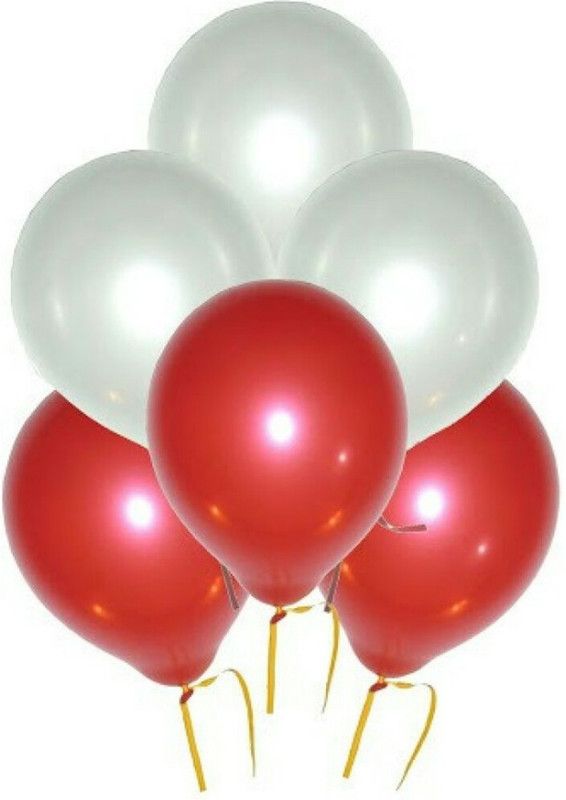 PartyballoonsHK Solid HK0203 Metallic Red White Balloon  (White, Red, Pack of 50)