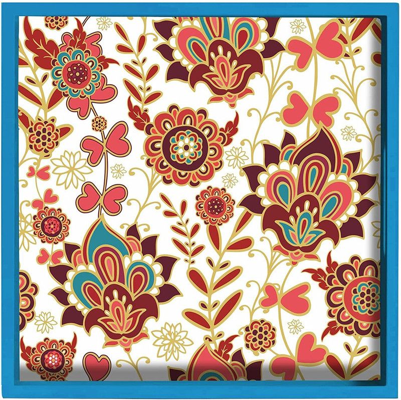 LADECOR Wooden Serving Tray for Serving ,Table Decoration 12 inch x 12 inches d72 Tray  (Microwave Safe)