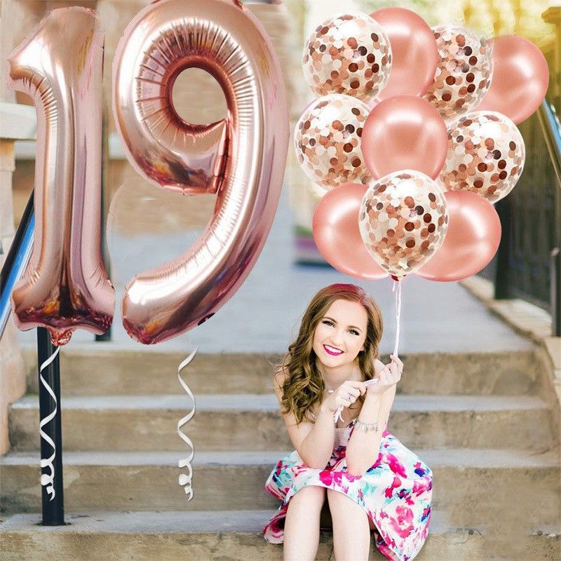 Acril Solid Rose Gold Number 19 Balloon for Nineteen Birthday Balloon  (Gold, Pack of 2)