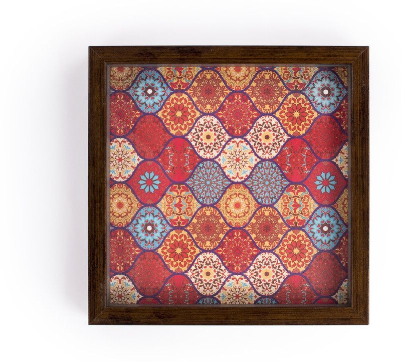 FireFlies Handcrafted Red Moroccan 8x8 inch Serving Tray with Acrylic Insert For Dining Tableware, Welcoming Guests, Table Décor, Kitchen Serveware, Breakfast Coffee Table Tray, Butler Serving Trays, Decorative Tray with Antique Touch Tray