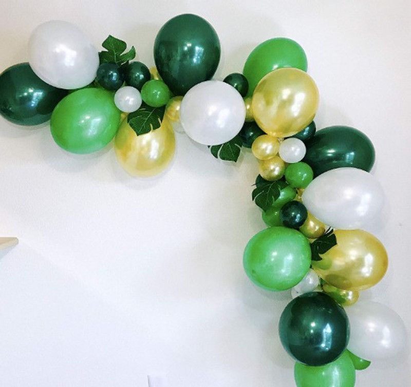 Blooms Mall Solid Green & white & Golden balloon set for Party Decoration Balloon  (Green, White, Gold, Pack of 50)