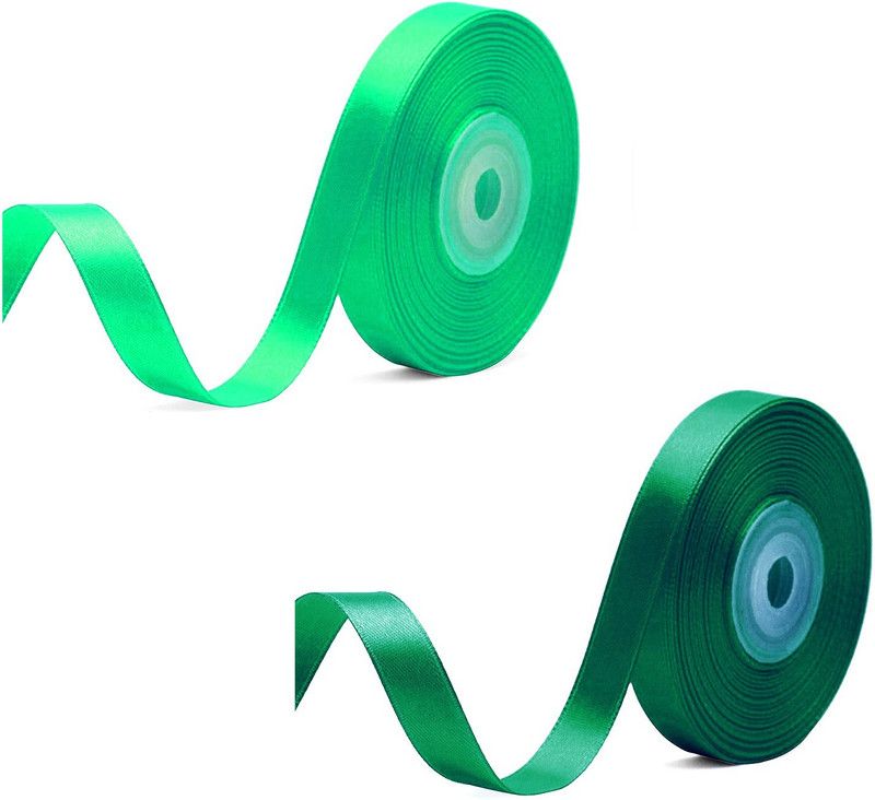 Adhvik Set of 2 (1.2cm X 18 Mtr) Satin Ribbon for Party Decoration (Dark & light green) Green Satin Ribbon  (Pack of 2)