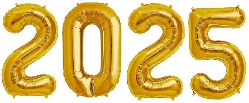 Stylewell Solid Golden Color ( 2025 ) Number|Q Numeric New Year Celebration 3D Foil Letter Balloon  (Gold, Pack of 4)