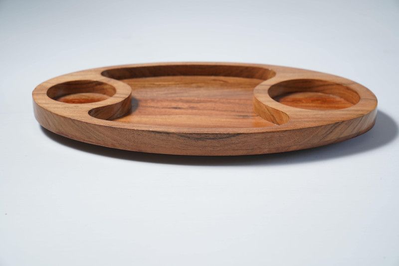 Modulla Wooden Serving Tray, Platter, Wooden Tray for Kitchen or Tea Table, Round Wood Tray  (Microwave Safe)