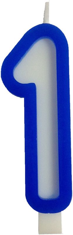 FUNCART Blue and White Numerical One Style Candle Candle  (Blue, Pack of 1)