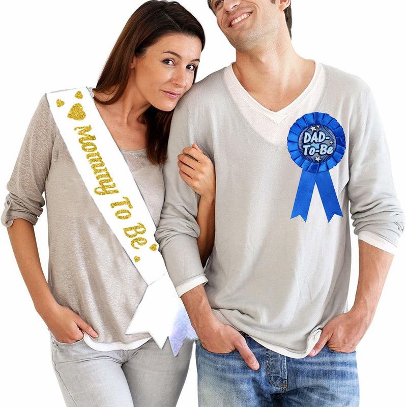 Party Propz Mom to be Sash with Dad to Be Badge for Baby Shower Decoration
