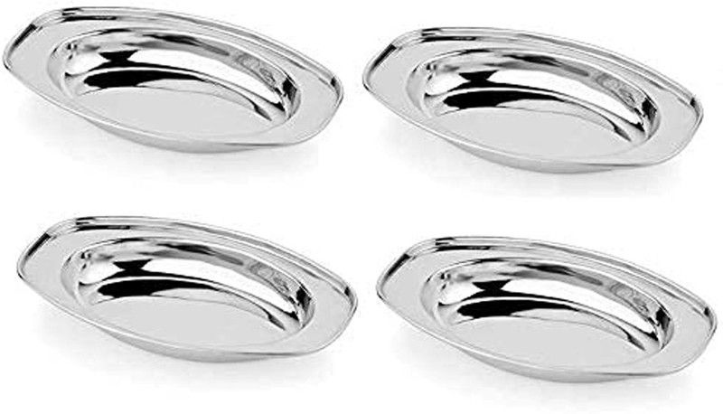 HUSHBEE Stainless Steel Serving Plate | Oval Plate | Subzi Plate | Rice Plate| Dahi Plate | Chat Plate |Set of 4 Tray  (Pack of 4)