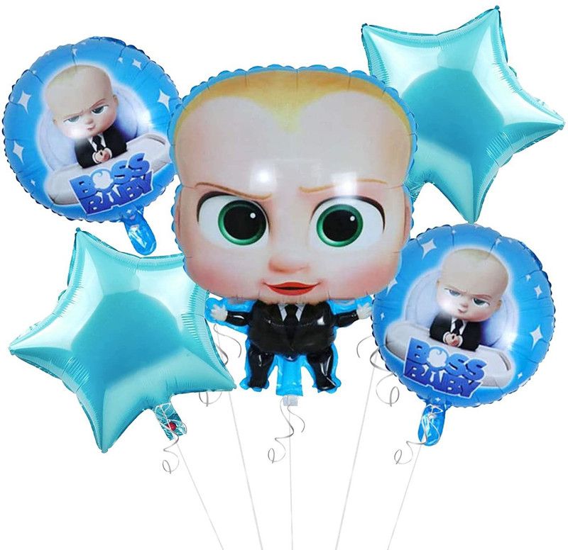 KHYALI Printed Boss Baby Theme Decorations Foil Balloons Set - 5Pcs for Birthday Kids Balloon  (Multicolor, Pack of 1)