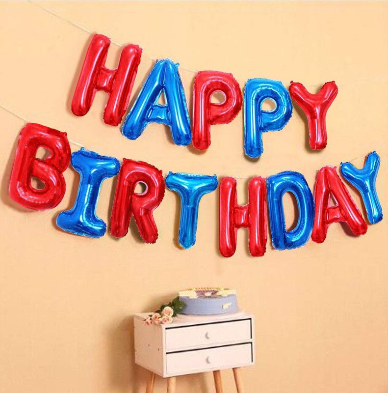 AMFIN Solid (16 Inch) Happy Birthday Letter Foil Balloon Birthday Party Supplies , Happy Birthday Balloons for Party Decoration - Red & Blue Letter Balloon  (Red, Blue, Pack of 1)