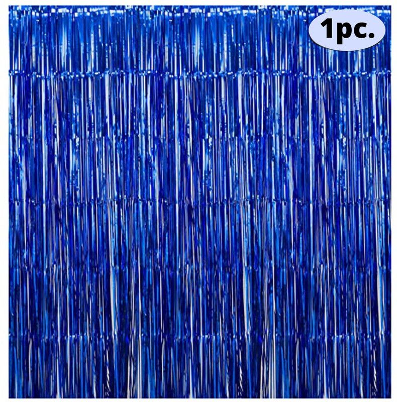 House of Banter Blue Tensile Fringe Foil Party Curtain, 3 ft X 6ft