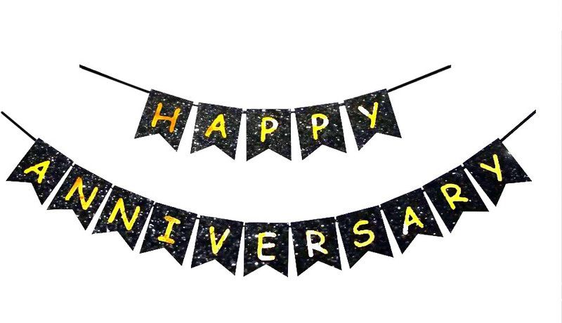 Rozi Decoration Anniversary Decorations for Home With Happy Anniversary Glitter Banner, Wedding Party Decoration, Mom Dad Banner  (0.19 ft, Pack of 1)