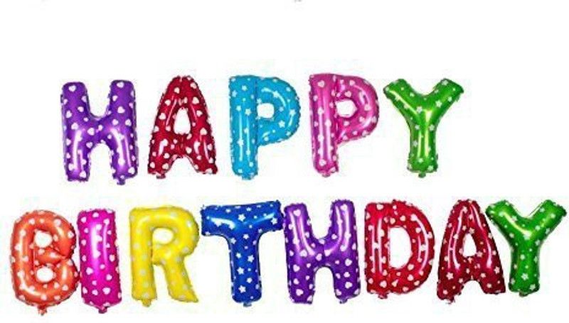 Local Charm Printed Happy Birthday Letter Foil Balloon Set (Multi Color) 13 Letters Letter Balloon  (Multicolor, Pack of 13)
