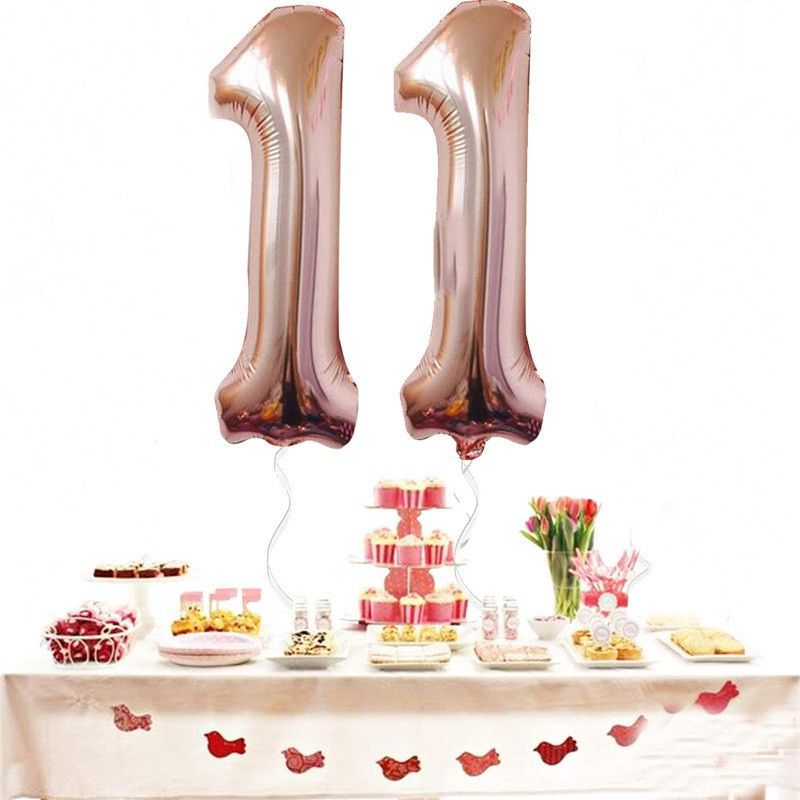 Acril Solid Rose Gold Number 11 Balloon for Eleventh Birthday Balloon  (Gold, Pack of 2)