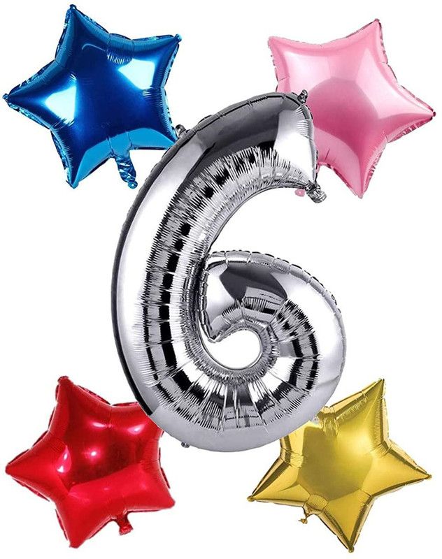 gorgeous moment Solid rainbow party style for birthday decoration and function celebration "4 star and 1 silver letter" Balloon  (Multicolor, Pack of 5)
