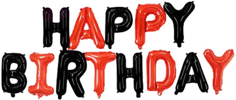 BashNSplash Solid Red & Black Happy Birthday Foil Balloon Party Decoration Letter Balloon  (Red, Black, Pack of 1)