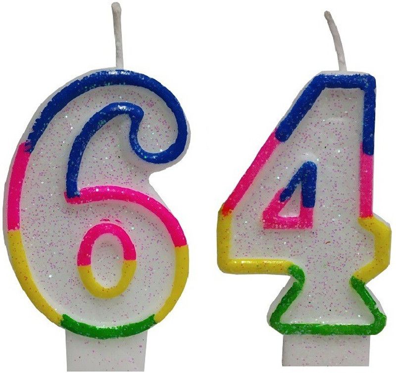 Utkarsh Two Digit ( Number 64 ) Rainbow Border Glitter Candle Candle  (Multicolor, Pack of 2)