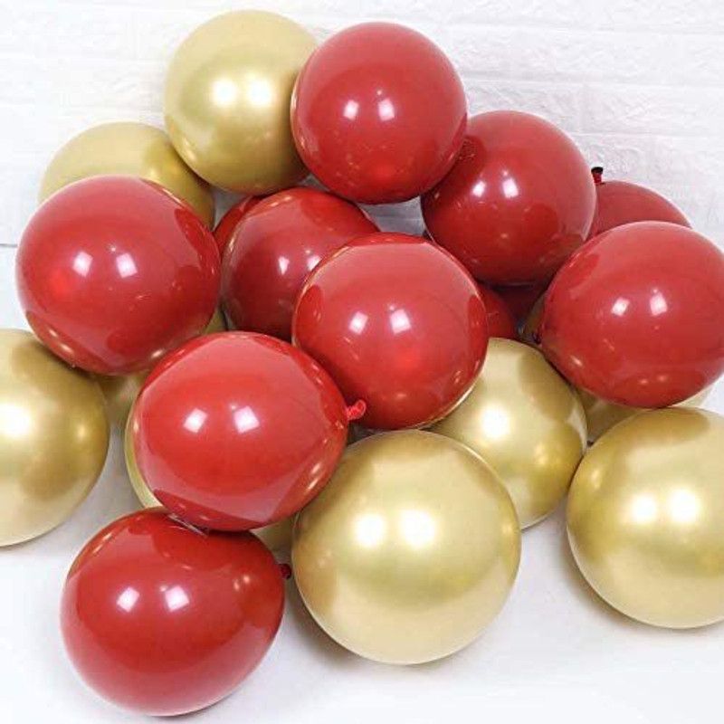 Enjoymental Solid Red and Gold Metallic Balloon Pack Of 30 Pcs All party decoration Balloon  (Red, Gold, Pack of 30)