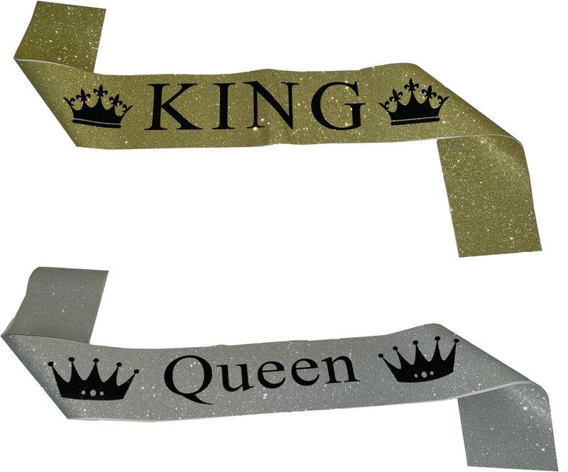 MOREL MULTICOLOR (GOLDEN & SILVER) GLITTER ‘KING’ SASH AND MULTICOLOR (GOLDEN & SILVER) GLITTER ‘QUEEN’ SASH FOR SCHOOL, COLLAGE AND OFFICE TRADITIONS, ANNIVERSARY, BACHELOR PARTY DECORATIONS ITEMS
